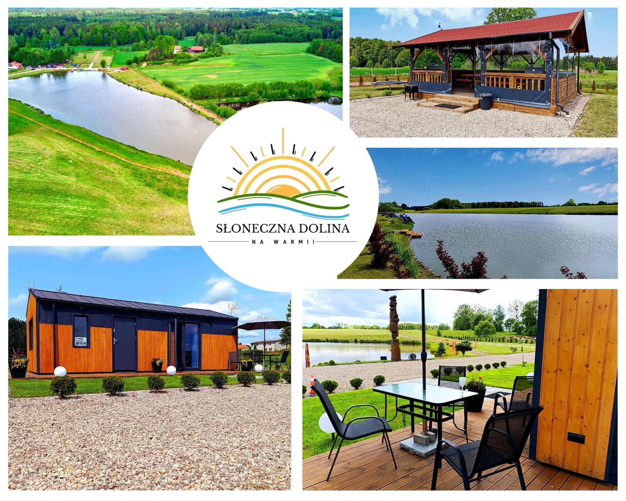 Projekt pocztówki Słonecznej Doliny na Warmii z logo w centralnej części